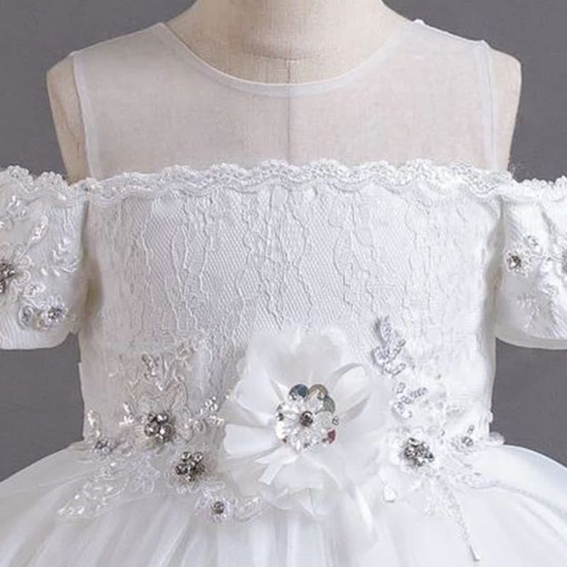 Organza Lace Bow Rosette Short Sleeve Maxi Dresses - image 4