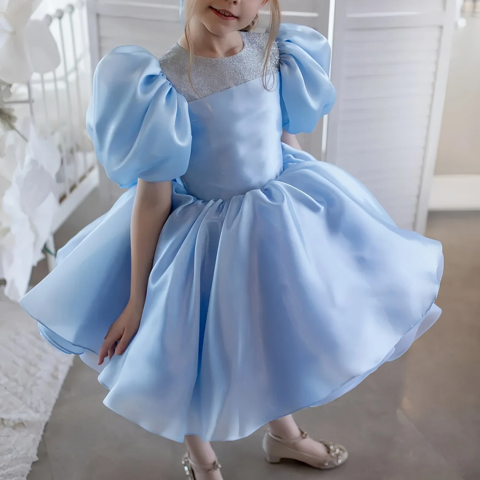 Organza Glitter Short Sleeve Short Dresses - image 7