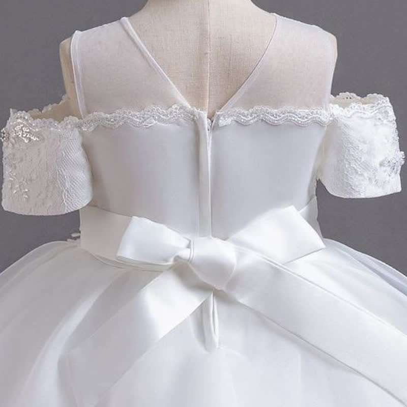 Organza Lace Bow Rosette Short Sleeve Maxi Dresses - image 7