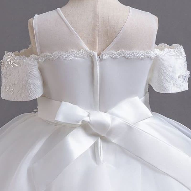 Organza Lace Bow Rosette Short Sleeve Maxi Dresses - image 7