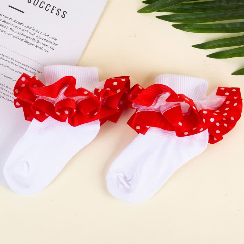 Polka Dots Stitching Lace Socks - Red - XL - image 7