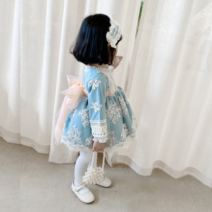 Lace Bow Lace Edge Long Sleeve Midi Dresses With Headband - image 10