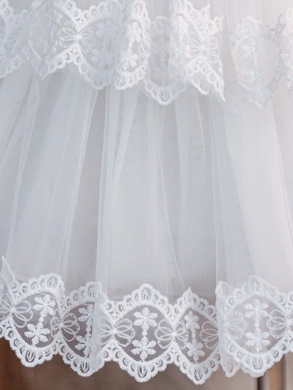 Mesh Bow Short Sleeve Short Dresses - image 8