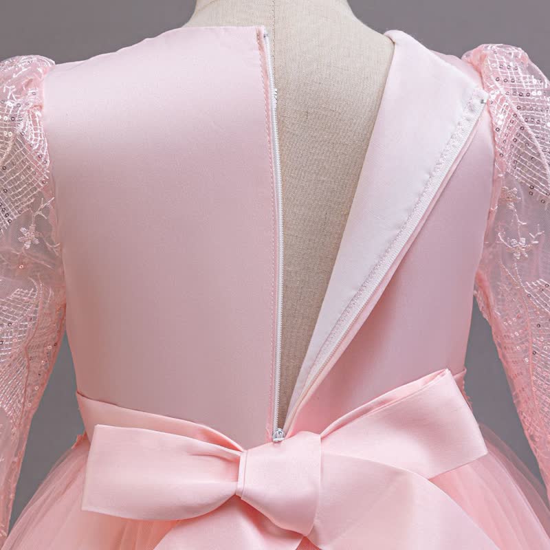 Embroidery Mesh Rosette Crystal Long Sleeve Maxi Dresses - image 13