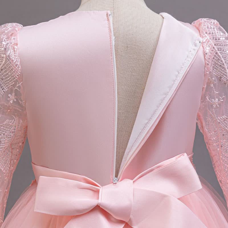 Embroidery Mesh Rosette Crystal Long Sleeve Maxi Dresses - image 13