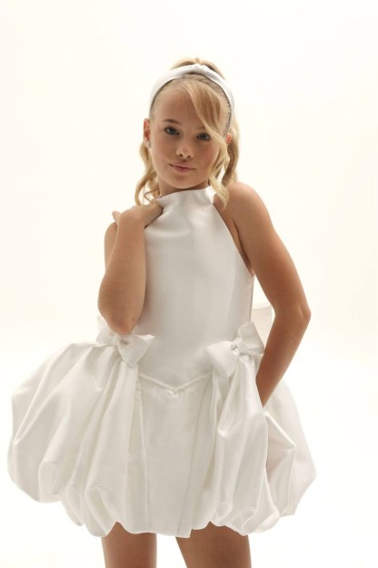Satin Bow Sleeveless Short Dresses - image 5
