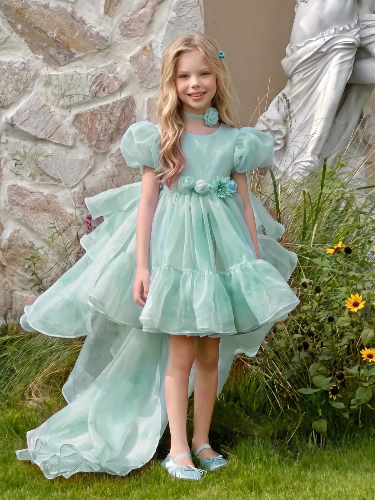 Organza Bow Short Sleeve Short Dresses - image 7