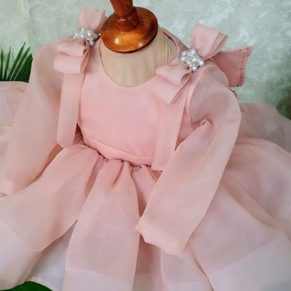 Organza Bow Long Sleeve Midi Dresses - image 5