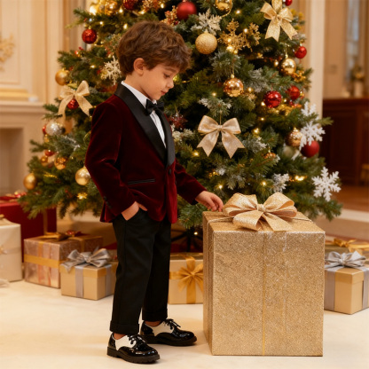 Velvet Button Pocket Stitching Long Sleeve Regular 5-piece Formal Suit - image 3