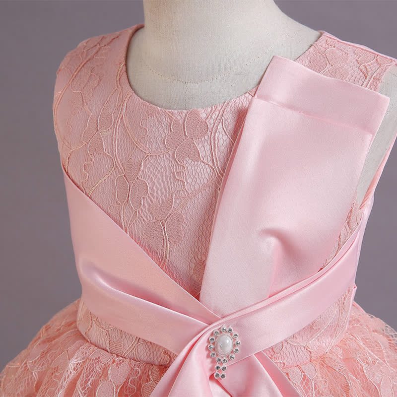Satin Lace Bow Sleeveless Mid-long Dresses - image 4
