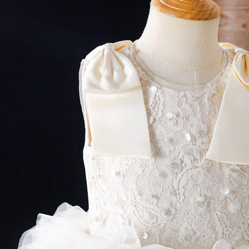 Chemical Fiber Blend Lace Bow Folds Sleeveless Mid-long Dresses - image 6