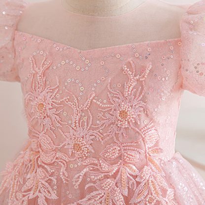 Mesh Lace Sequins Short Sleeve Maxi Dresses - image 11