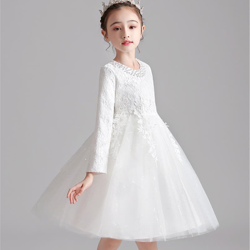 Lace Pearl Applique Long Sleeve Midi Dresses - image 4