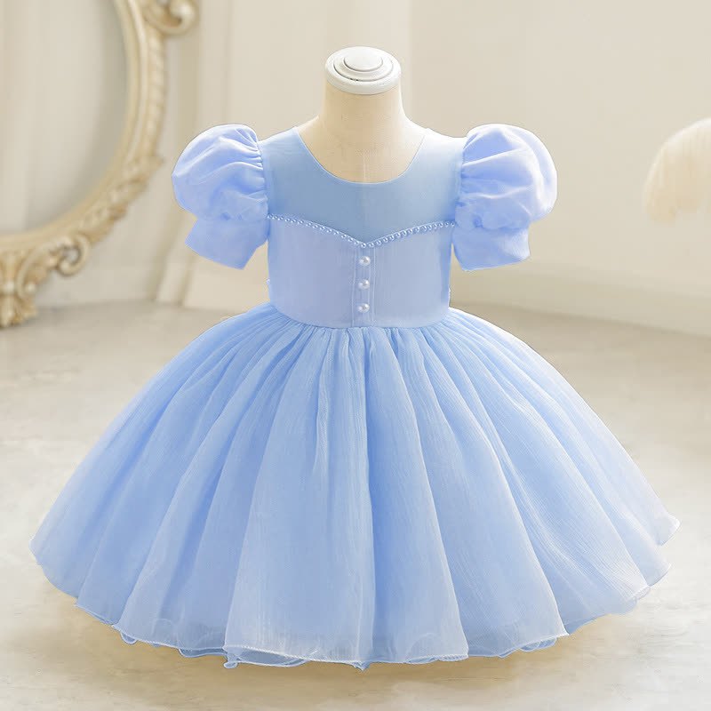 Organza Rainbow Pearls Short Sleeve Long Dresses - Blue - 7-8Y - image 12