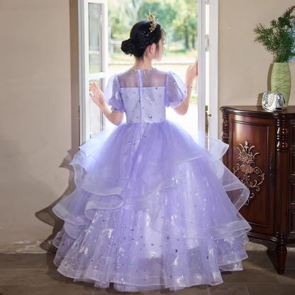 Chemical Fiber Blend Rosette Sequins Folds Short Sleeve Maxi Dresses - image 4