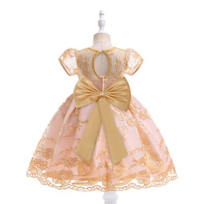 Mesh Lace Bow Lace Imitation Pearls Short Sleeve Mid-long Dresses - image 12