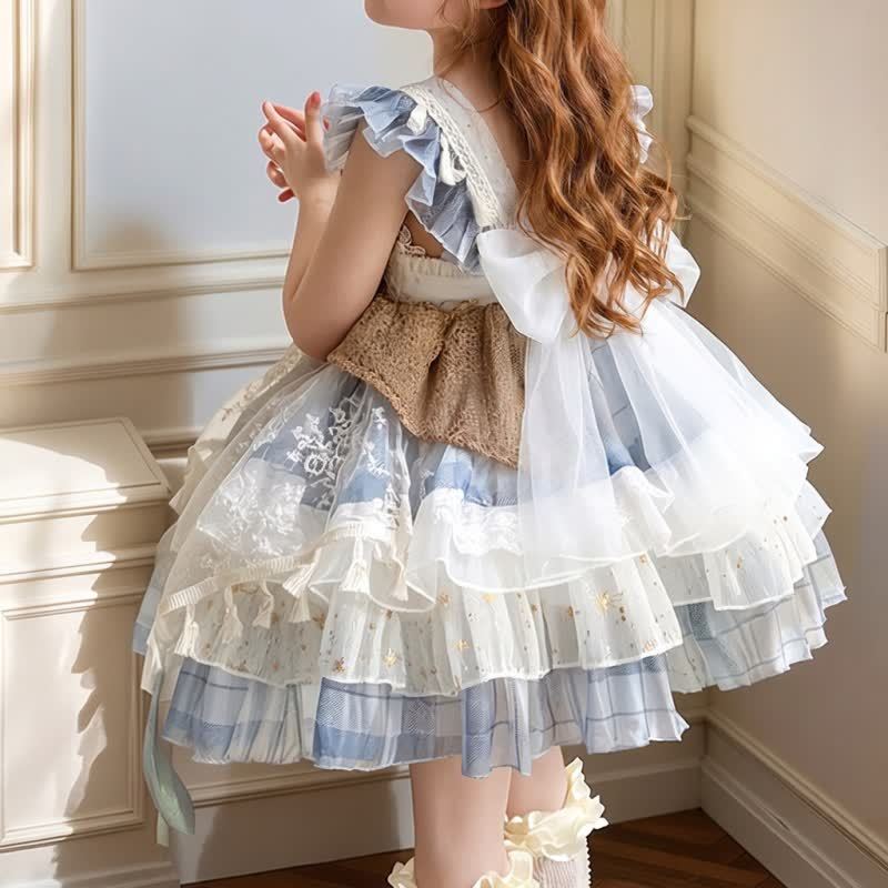 Chemical Fiber Blend Fuzzy Ball  Lace Edge  Bow  Embroidery Sleeveless Short Dresses - image 6