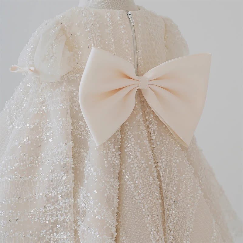 Chemical Fiber Blend Bow Beaded Short Sleeve Mid-long Dresses - image 4