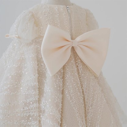 Chemical Fiber Blend Bow Beaded Short Sleeve Mid-long Dresses - image 4