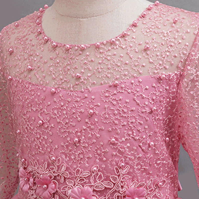 Mesh Lace Rosette Long Sleeve Maxi Dresses - image 9