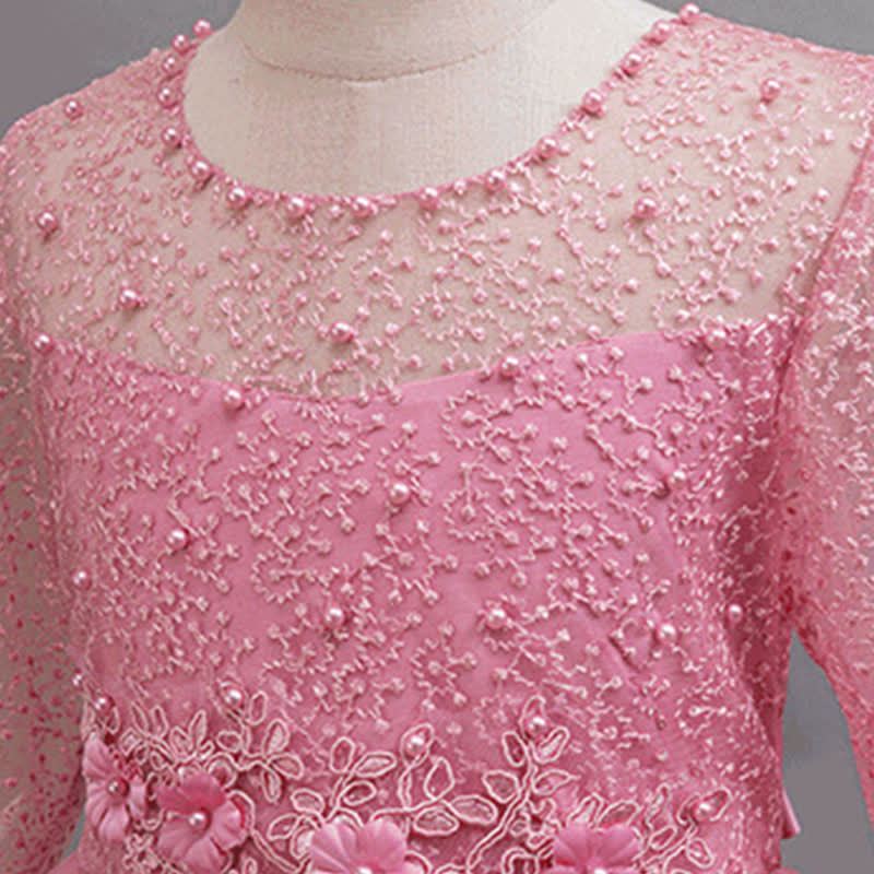 Mesh Lace Rosette Long Sleeve Maxi Dresses - image 9