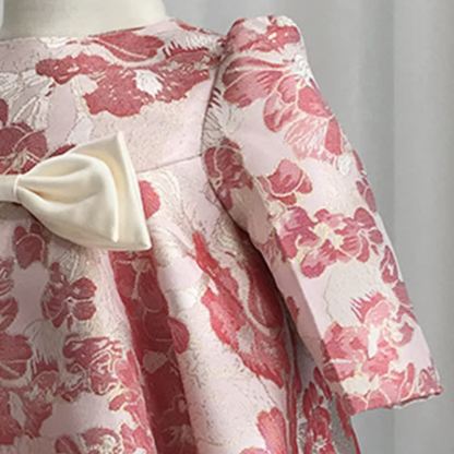 Jacquard Bow Long Sleeve Mid-long Dresses - image 7