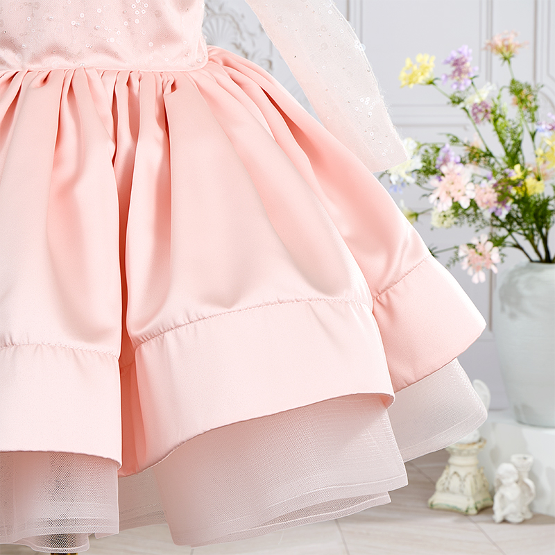 Satin Sequins Folds Long Sleeve Mid-long Dresses - image 14