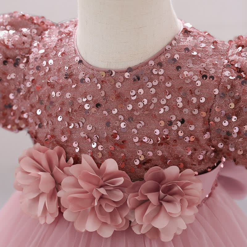 Sequins & Mesh Bow Sequins Short Sleeve Mid-long Dresses - image 19
