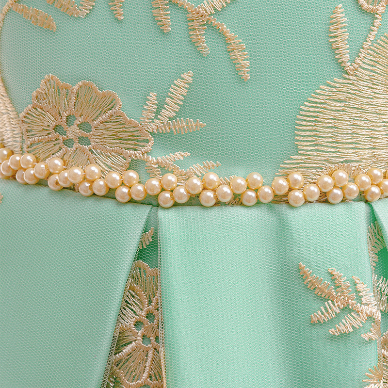 Mesh Lace Bow Lace Imitation Pearls Short Sleeve Mid-long Dresses - image 29