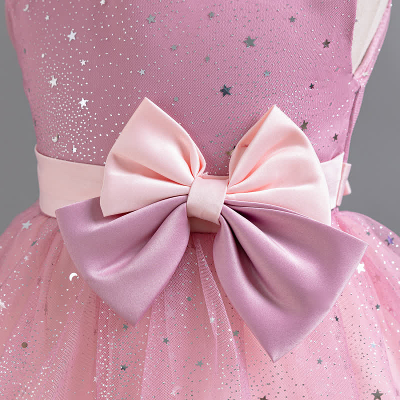 Polyester Cotton Bow Glitter Sleeveless Mid-long Dresses - image 13