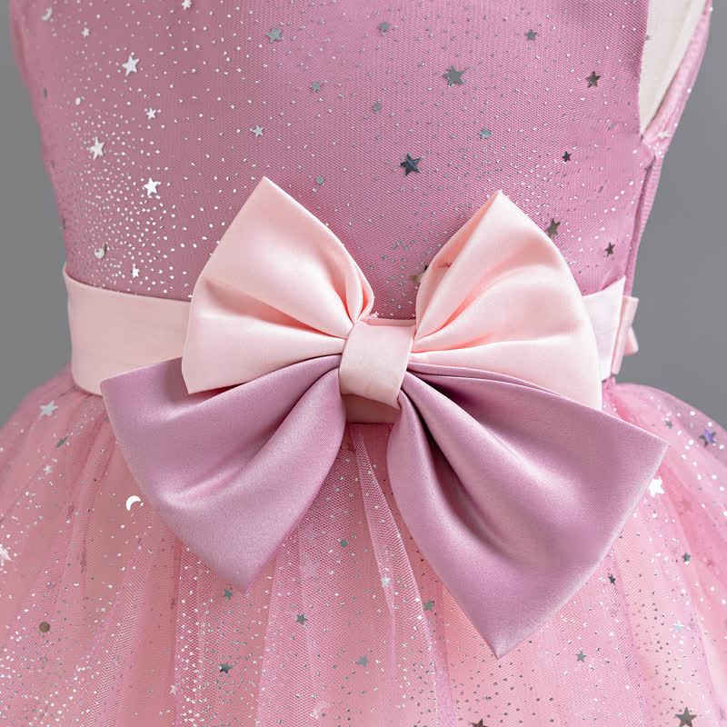 Polyester Cotton Bow Glitter Sleeveless Mid-long Dresses - image 13