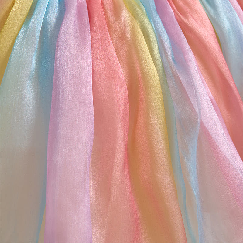 Organza Rainbow Pearls Short Sleeve Long Dresses - image 7