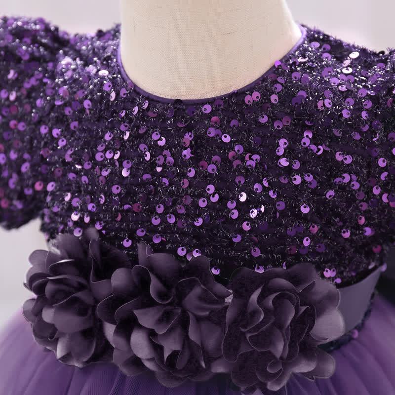 Sequins & Mesh Bow Sequins Short Sleeve Mid-long Dresses - image 69