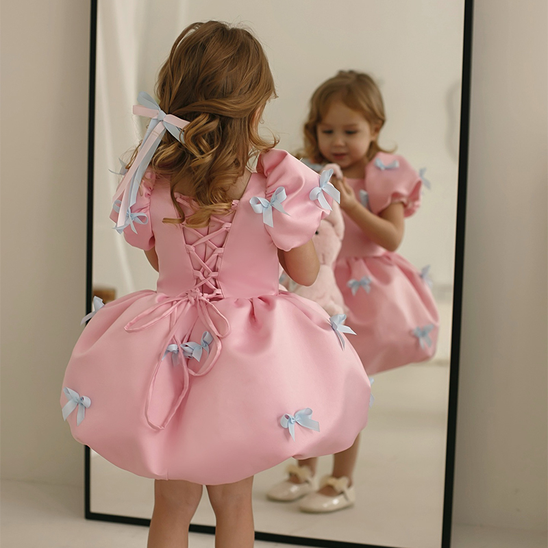 Satin Bow Short Sleeve Mid-long Dresses - image 4