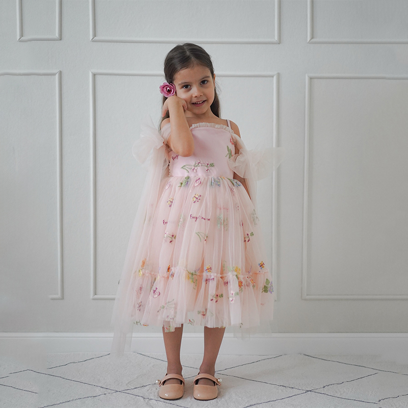 Mesh Floral-embroidered Sleeveless Mid-long Dresses - image 17