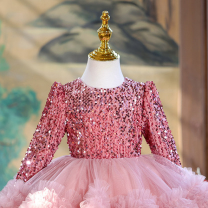 Glitter Split Joint Long Sleeve Midi Dresses - image 4