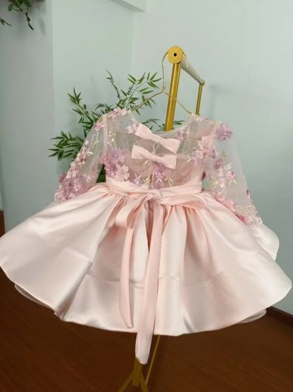 Chemical Fiber Blend Rosette Long Sleeve Short Dresses - image 5