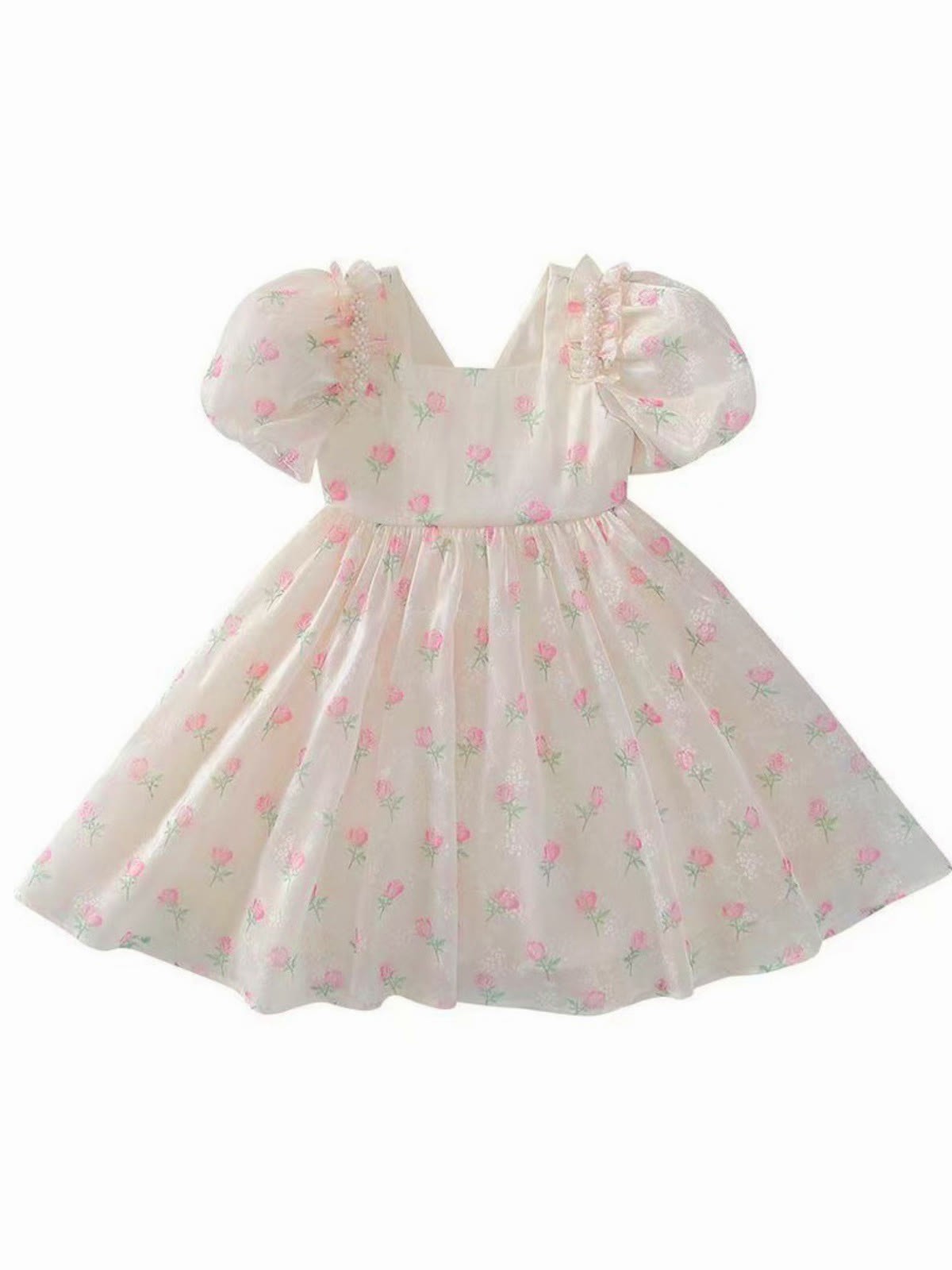 Organza Bow Short Sleeve Short Dresses - image 5