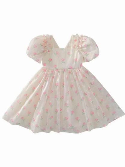 Organza Bow Short Sleeve Short Dresses - image 5