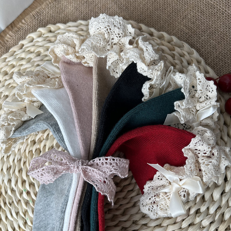 100% Cotton Solid With Bow Socks - image 11