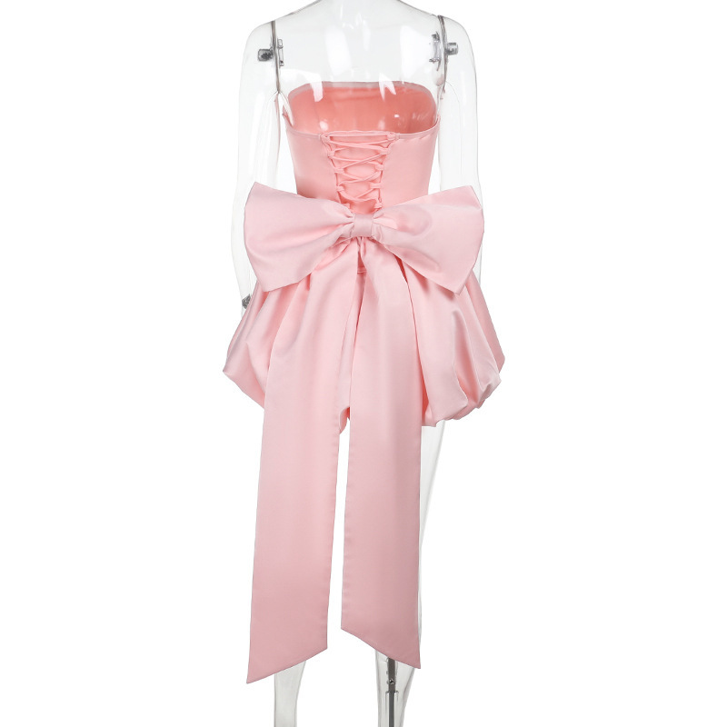 Satin Bow Sleeveless Short Dresses - image 11