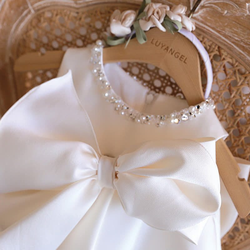 Chemical Fiber Blend Imitation Pearls Bow Sleeveless Mid-long Dresses - image 4