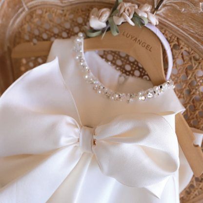 Chemical Fiber Blend Imitation Pearls Bow Sleeveless Mid-long Dresses - image 4