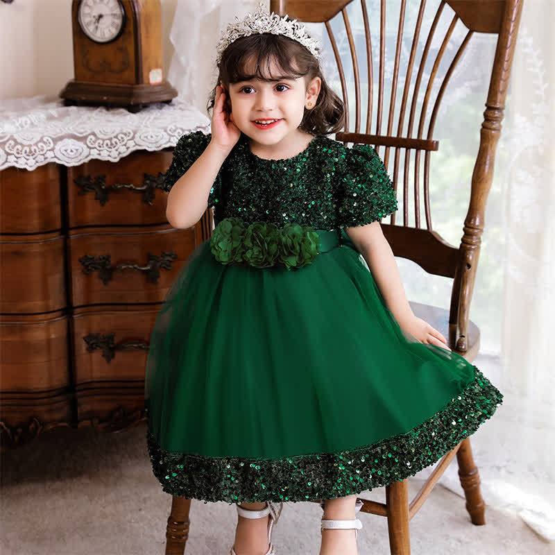 Sequins & Mesh Bow Sequins Short Sleeve Mid-long Dresses - image 52