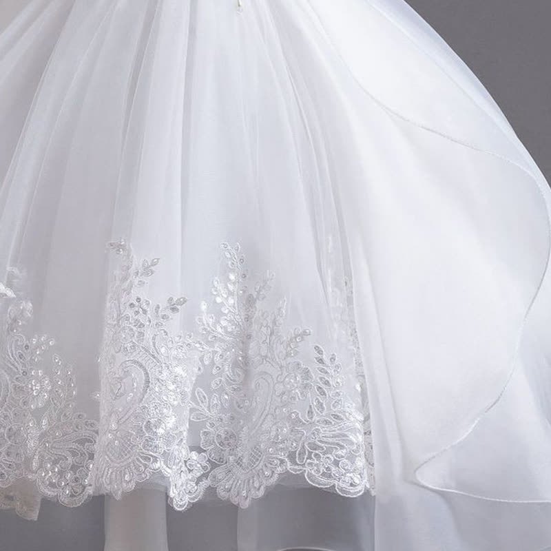 Organza Lace Bow Rosette Short Sleeve Maxi Dresses - image 9