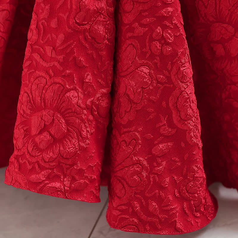 Jacquard Embossed Printing Irregular Craftsmanship Jacquard Short Sleeve Long Dresses - image 7