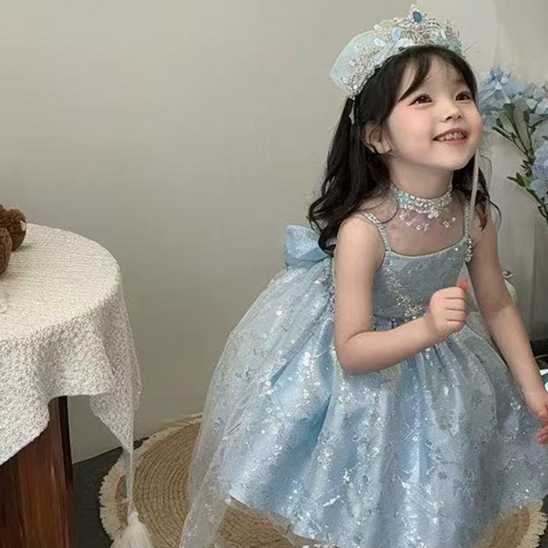 Sequins Bow Sleeveless Midi Dresses With Crown Necklace And Train - image 6