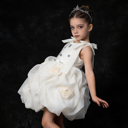 Organza Rosette Bow Rhinestone Sleeveless Short Dresses - image 10