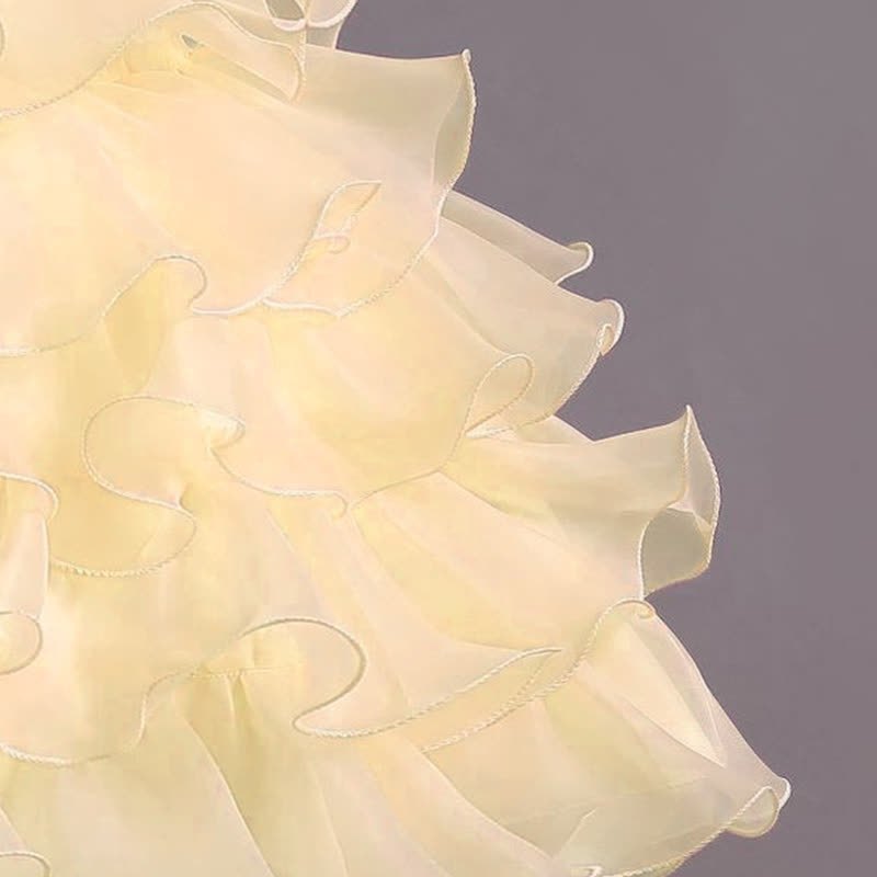 Organza Folds Sequins Bow Short Sleeve Mid-long Dresses - image 12