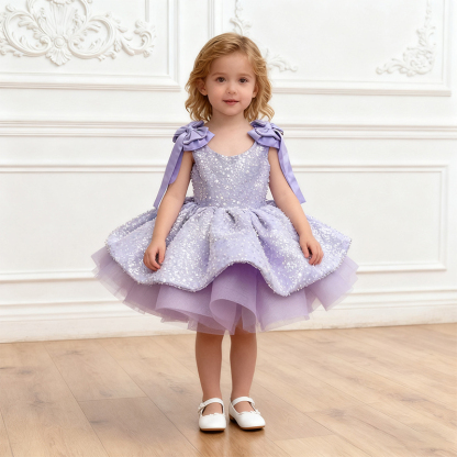 Chemical Fiber Blend Bow Sequins Sleeveless Mid-long Dresses - image 7